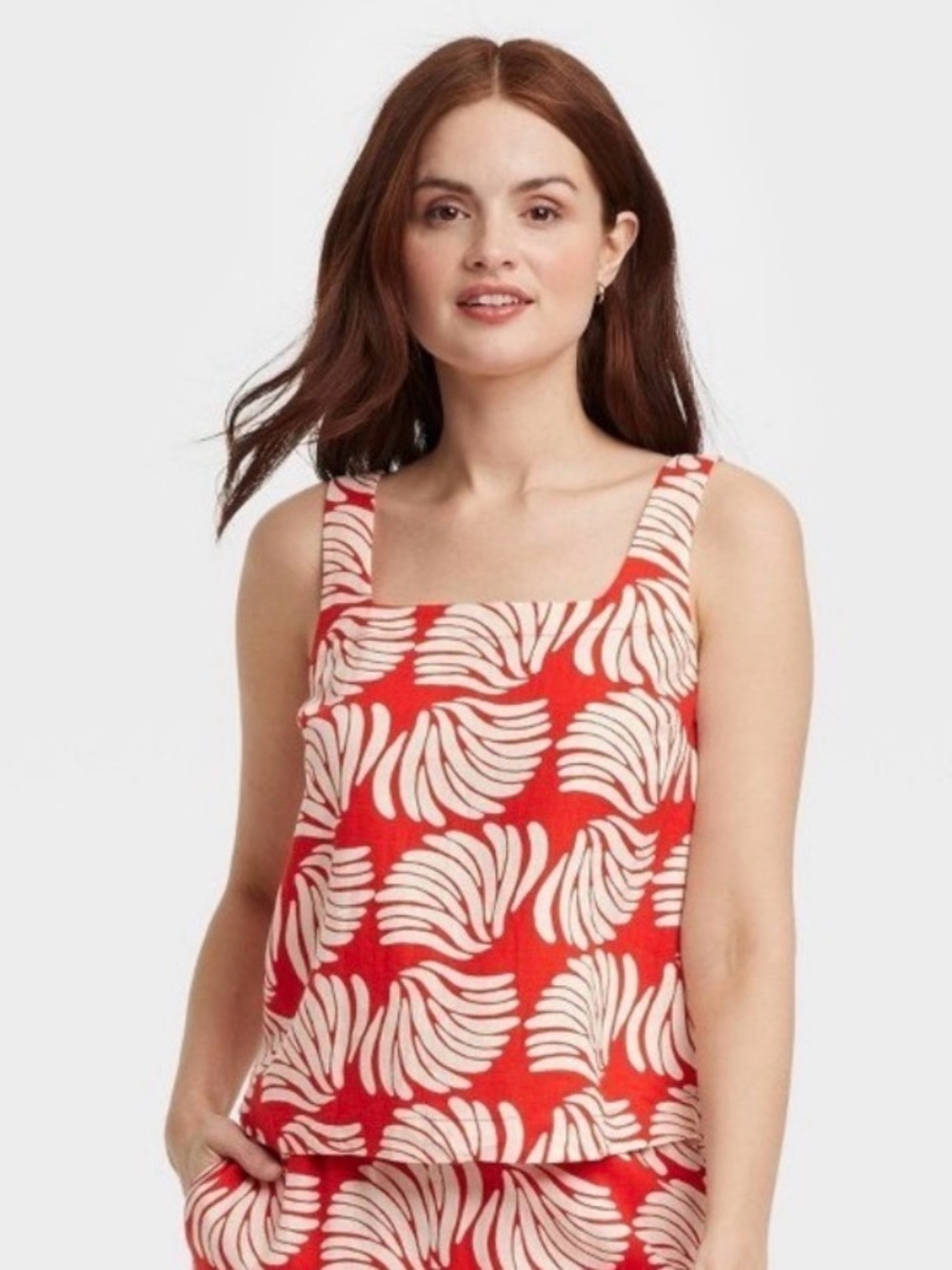 Women’s A New Day Linen Blend Red Floral Pattern Sleeveless Top
